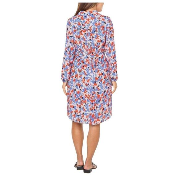 Well Worn Women's White, Blue, Red & Black Viscose Button Down Long Sleeve Dress - Picture 5 of 16